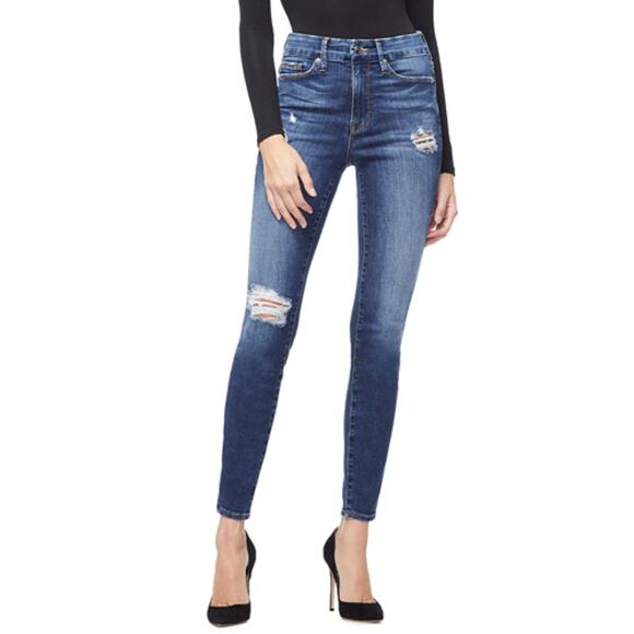 Good American Good Legs High Waisted Distressed Denim Skinny Jeans Blue 2 / 26 - Picture 1 of 11